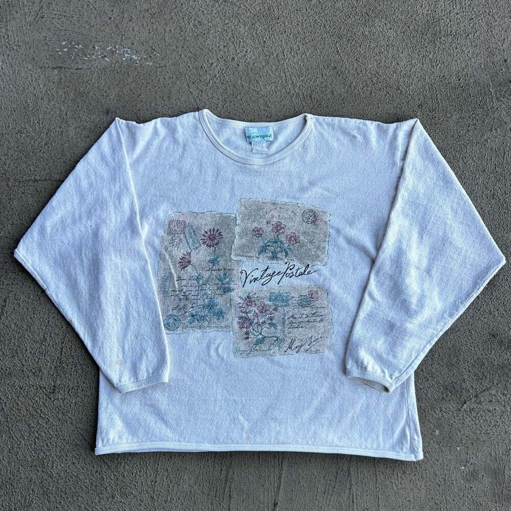 Vintage Willow Ridge Floral 'Vintage Postale' Cotton Knit Sweater Women’s XL